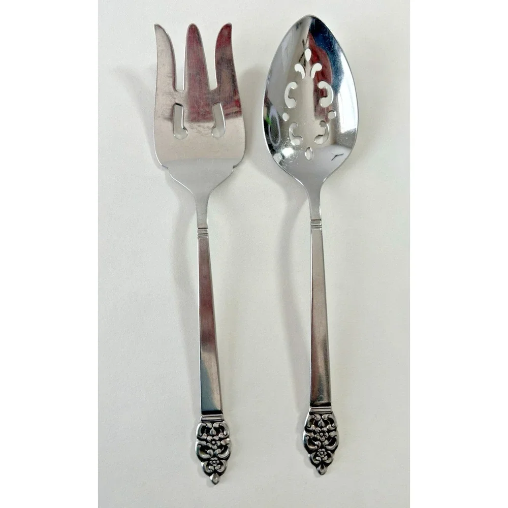 2 PC Serving Set‎ NORDIC CROWN Oneidacraft Stainless 1-Fork & 1-Slotted Spoon